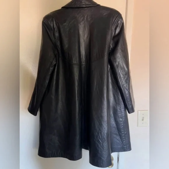Vintage Lanna Black Leather Trench Coat - Picture 2 of 2